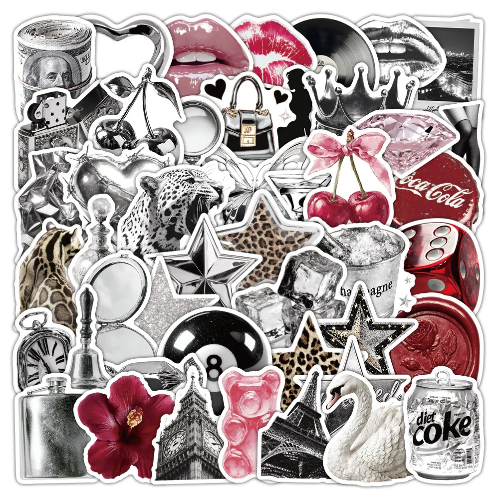 50er-Pack Y2K Rosa & Silber Graffiti-Aufkleber für Notizbuch Gepäck Auto Gitarre Wasserfeste Deko-Sticker