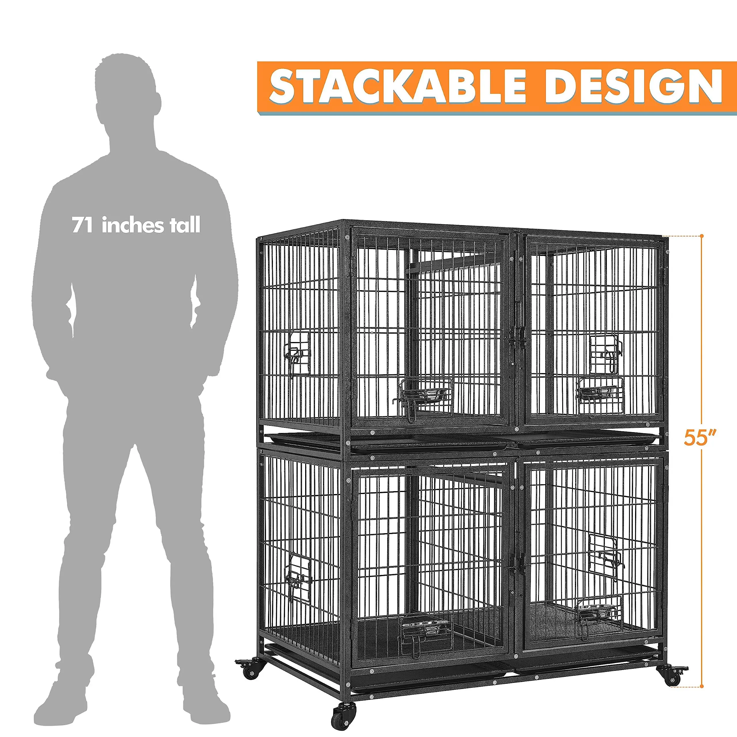 42.5 Inch Stackable Dog Crate with Divider Open Top 2 Pack