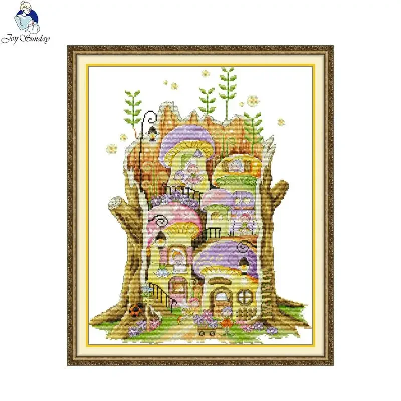 

Joy Sunday Home of the fairies Pattern Cross Stitch Aida 14CT 11CT Cloth Handmade Embroidered Complete Set Home Display For Wall