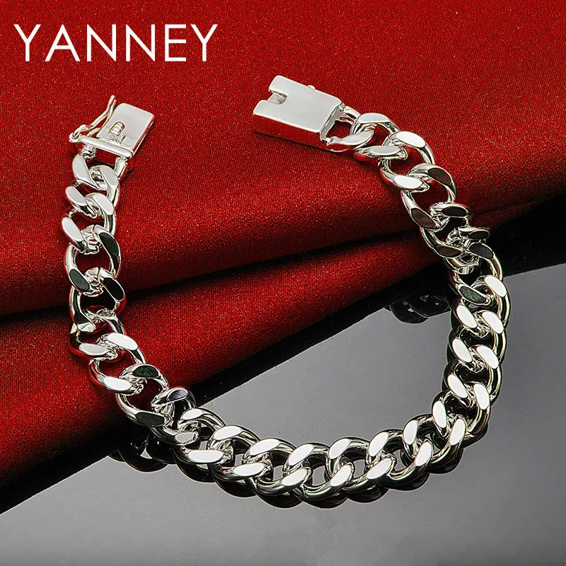 Hip Hop 925 Sterling Silver 8 Inches 8MM Classic Cuban Chain Bracelet Men Women Fashion Wedding Gifts Party Jewelry