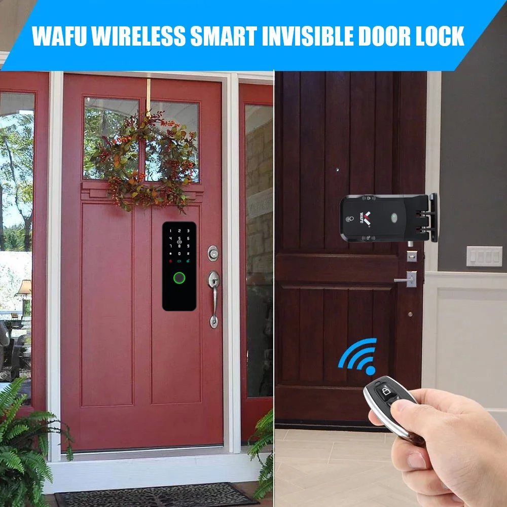 WAFU-026 Invisible Smart Door Lock Bluetooth-Compatible Waterproof Metal Fingerprint Card Password Tuya Access Anti-theft Remote