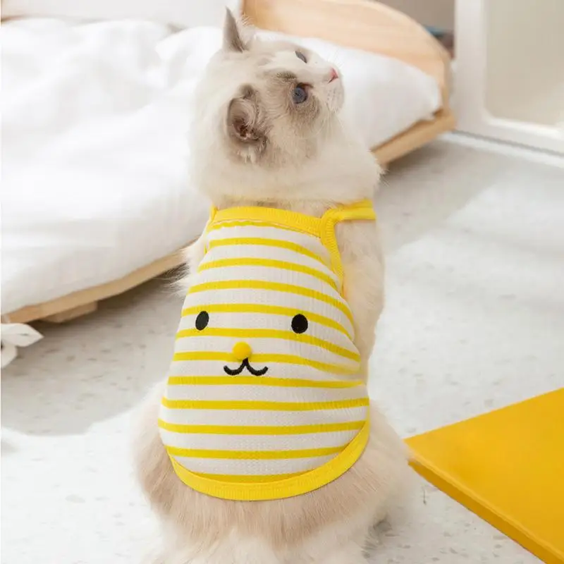 Striped Shirt For Cat Stripe Hairless Cat Shirts High Elastic Comfortable Cat Clothes For 3-11 Pounds Cat Daily Wear Birthdays