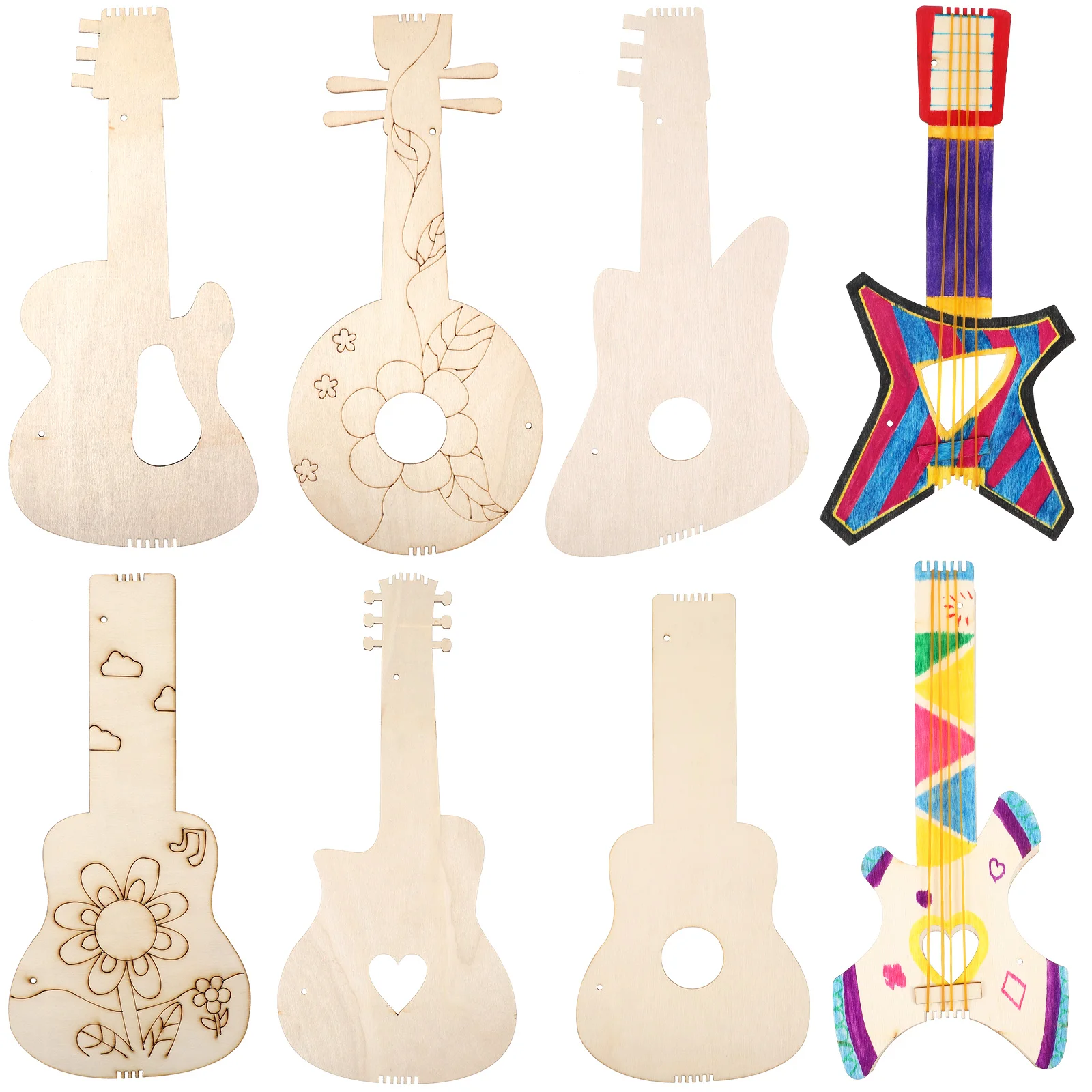 

8 Pcs Wooden Shaped Unfinished Blank Decorations Poplar Craft Supplies Sewing Accessories Music Party Birthday Wood Shapes For