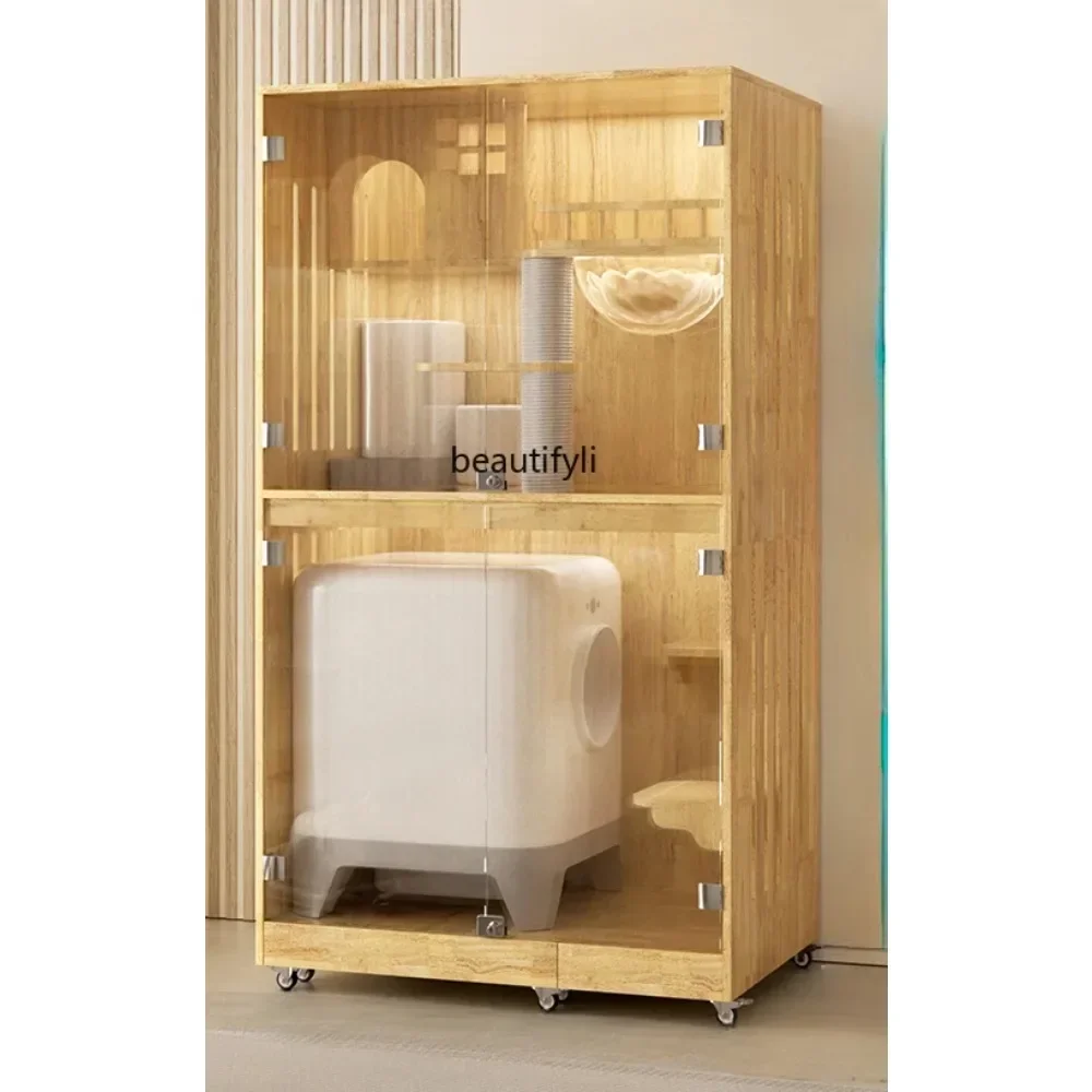 

*Villa Solid Wood Cage Cat Cabinet Can Hold Smart Litter Box Home Cat Nest Cat Chamfer Cattery