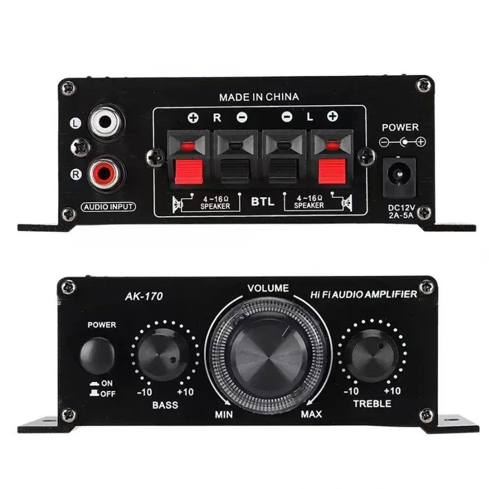 Усилитель мощности HIFI Автомобильный аудиоусилитель AK170 Channel 2.0 Домашний цифровой аудиоусилитель 20 Вт * 2 для домашних аудио и видеосистем DC12V