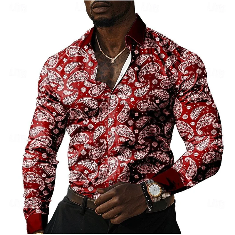 

Fashionable Men's Disco Shirt Casual Shirt Floral Retro 14 Colors Long Sleeve Shirt Button Lapel Cardigan Men's Shirt XS-6XL