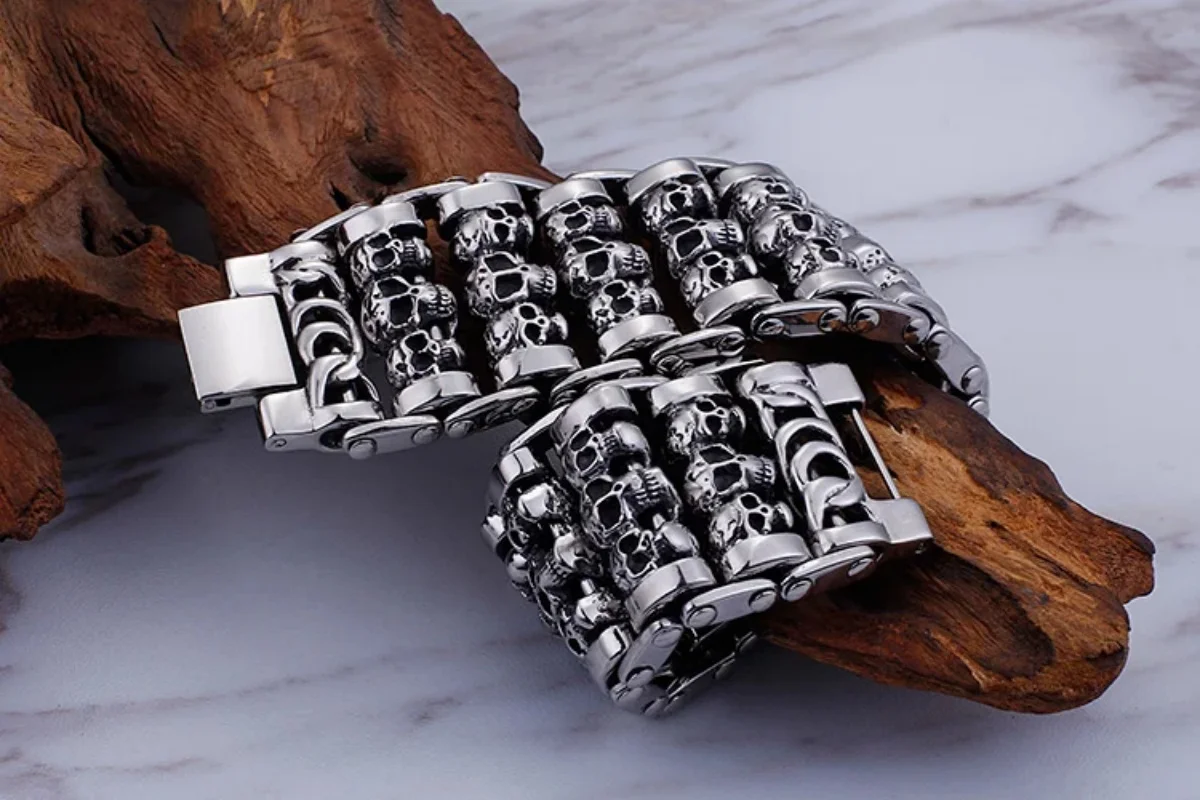 Punk 316 Stainless Steel Multiple Skull Heads Charm Bracelets For Men Biker Hand Chain Bracelet Drop Shipping Jewelry