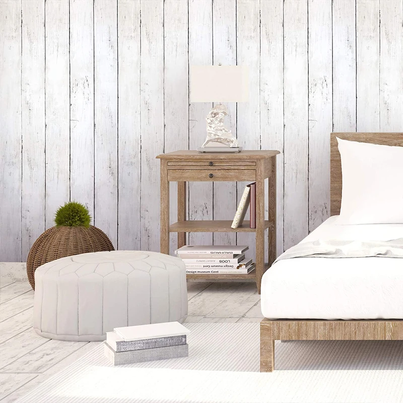 Classic ivory white yellow wood grain paper self-adhesive detachable veneer wallpaper for living room DIY decoration stickers
