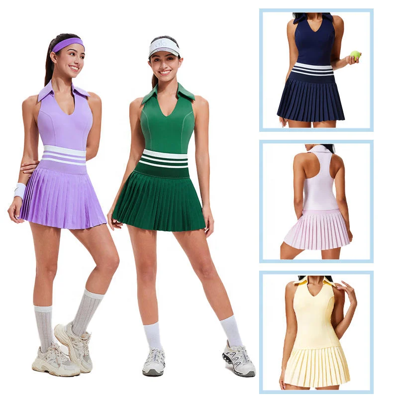 

Polo Tennis Sets With Chest Pads Soft High Stretchy Fitness Mini Skorts Tummy Control Yoga Skirts Golf Gym Clothing Activewear
