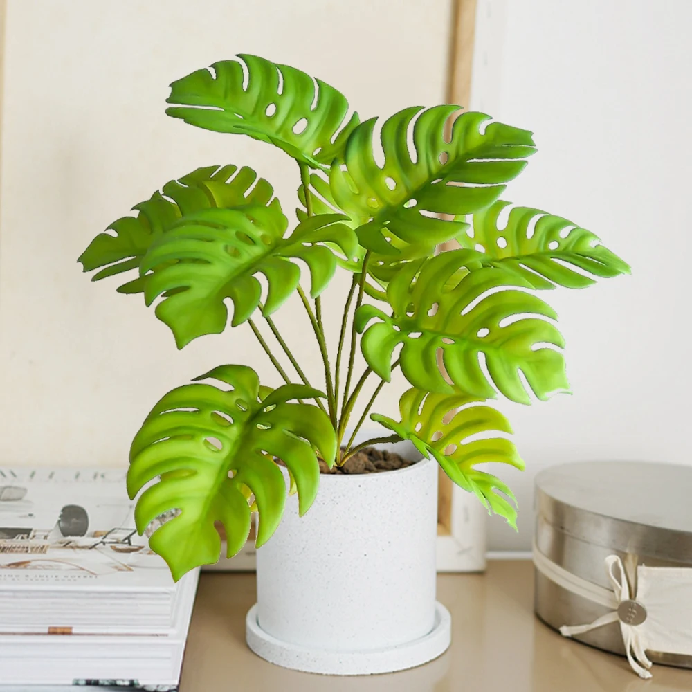 43cm 12Heads Artificial Tropical Monstera Plant Fake Plant Branch Plastic Turtle Back Leaves for Home Living Room Bedroom Decor