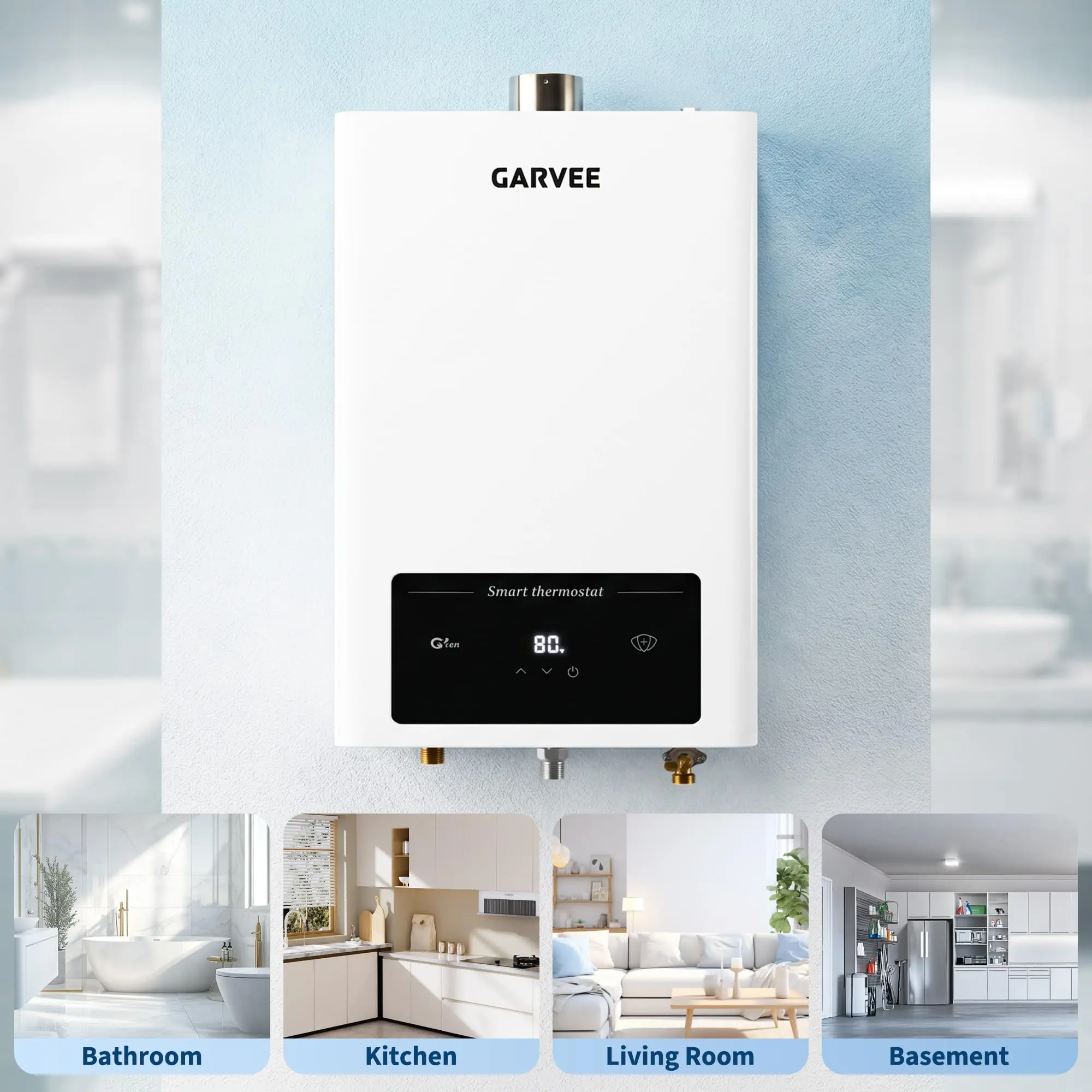 12L/14L/16L Natural Gas Tankless Water Heater Indoor, Instant Hot Water, Digital Constant Temp Display, Whole House Vent Kit