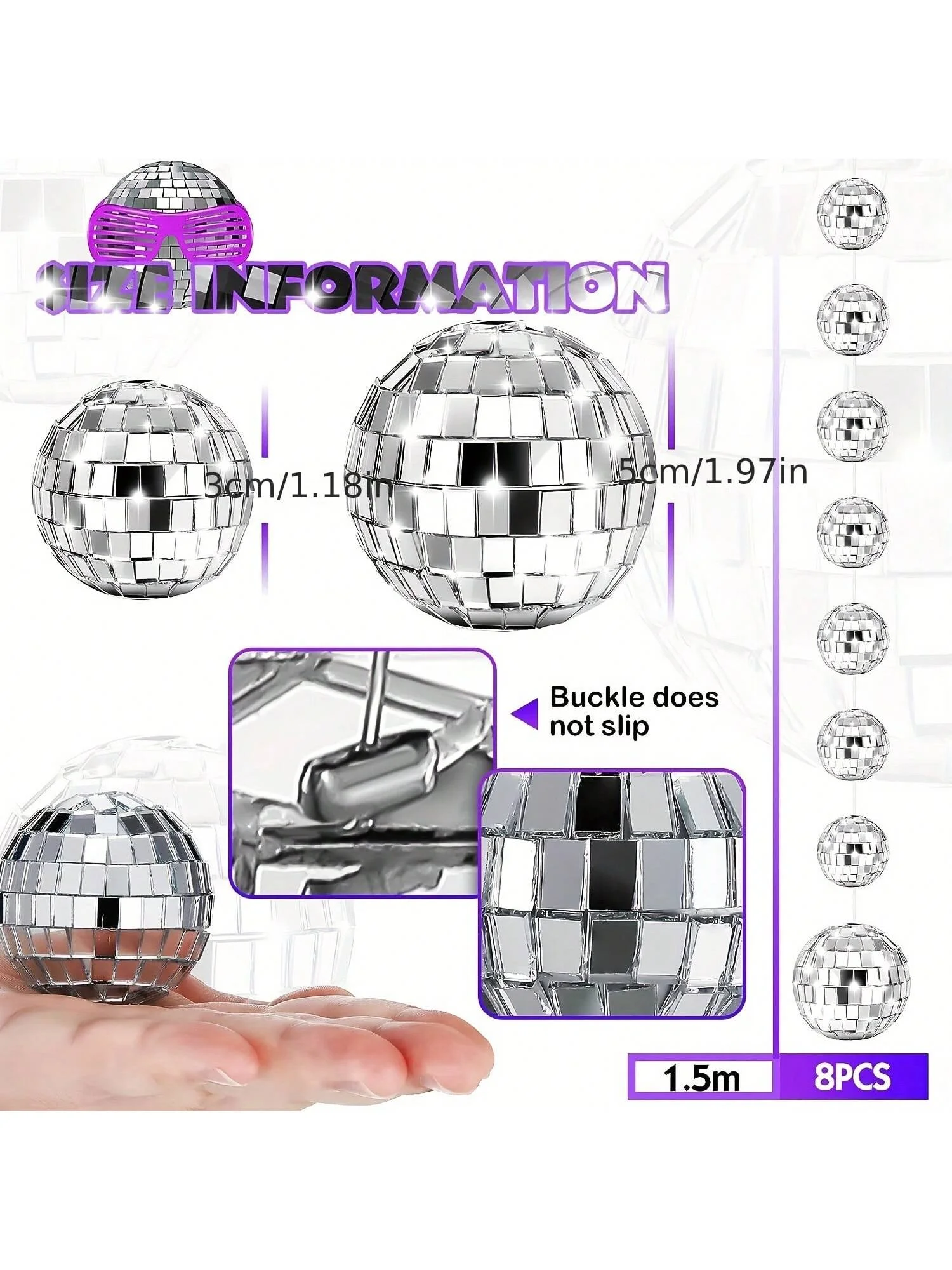 A set of 8 balls, mini disco ball  Decoration, wedding dance music festival birthday party  Decoration