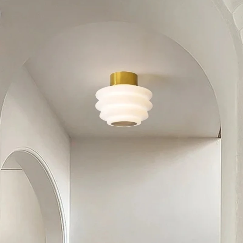 

Nordic Simplistic LED Ceiling Light Tri Color Dimming Aisle Entrance Balcony Cream Wind Design White Lotus Small Ceiling Lamp
