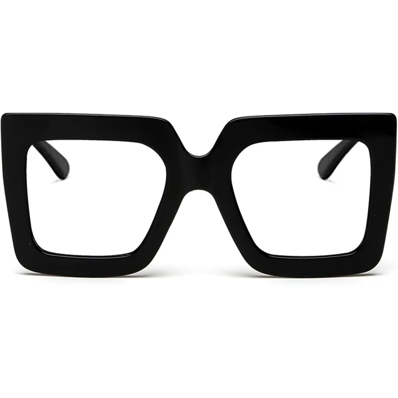 نظارات الضوء الأزرق كبيرة الحجم للنساء، نظارات كمبيوتر مربعة سميكة بدون وصفة طبية، نظارات سوداء، أسود، M