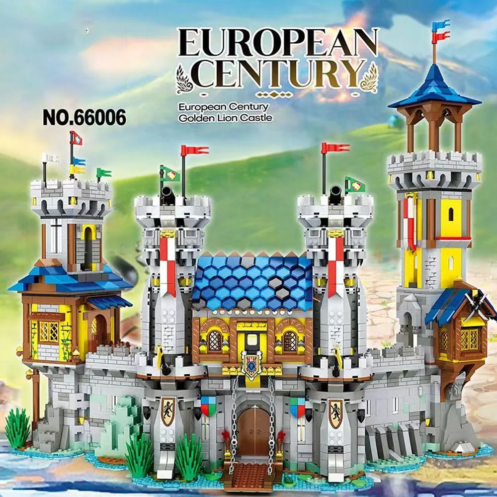 

IN STOCK Golden Lion Castle street view Middle Ages Architecture with light moc Building Block model toy gifts 2722pcs