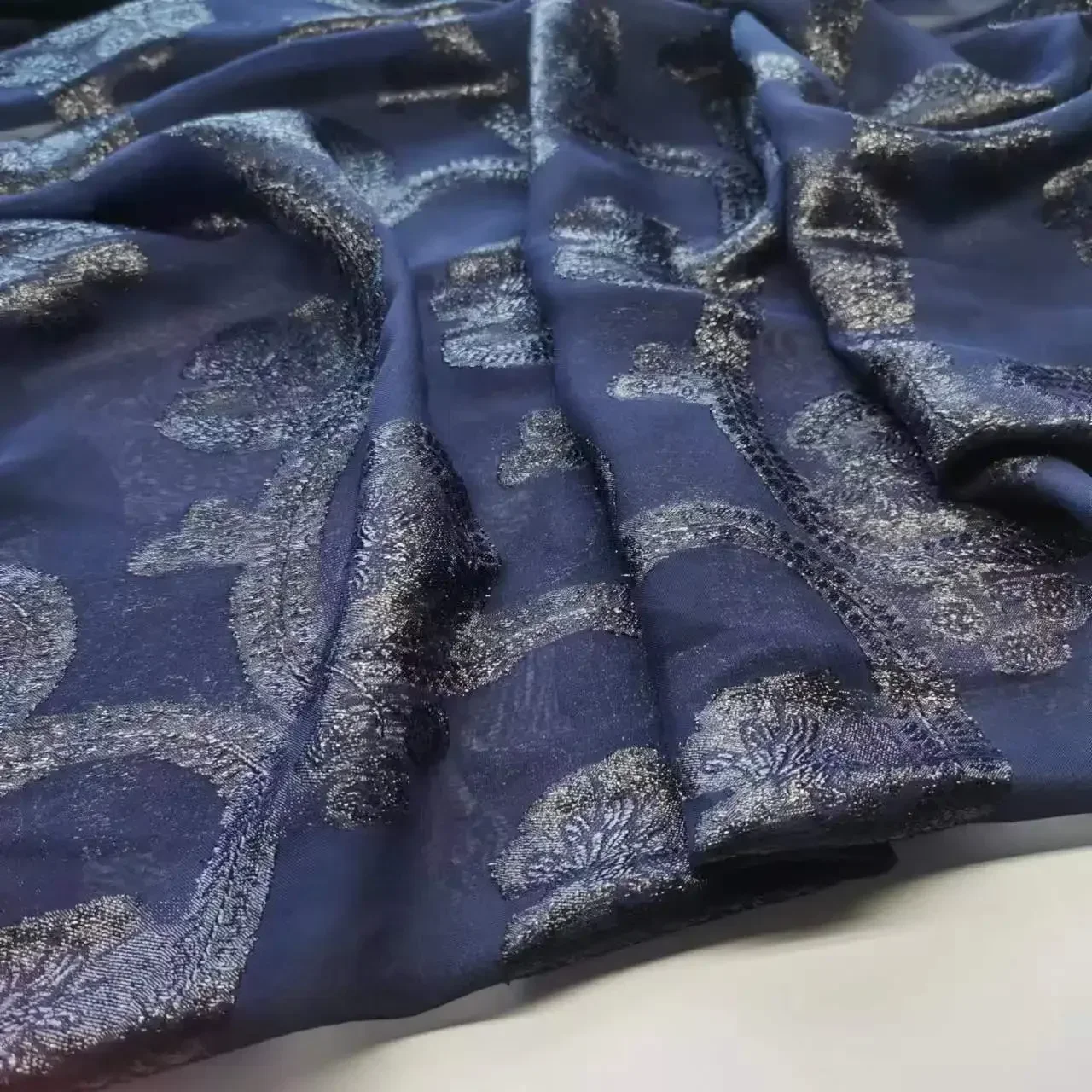 Shiny Lurex Polyester Chiffon Fabric Metallic Somali Dirac Dress Navy Decoration Sewing Material