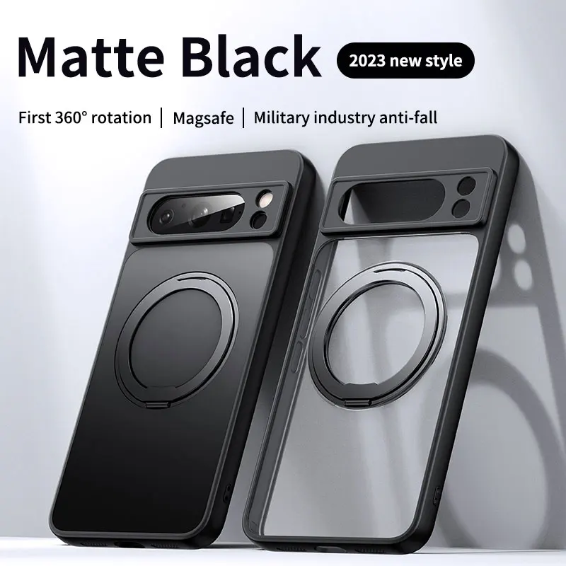 

360° Rotating Ring Stand Phone Case For Google Pixel 9 Pro 8Pro 8A Case Magnetic Ring Holder Frosted Matte Back Protective Cover