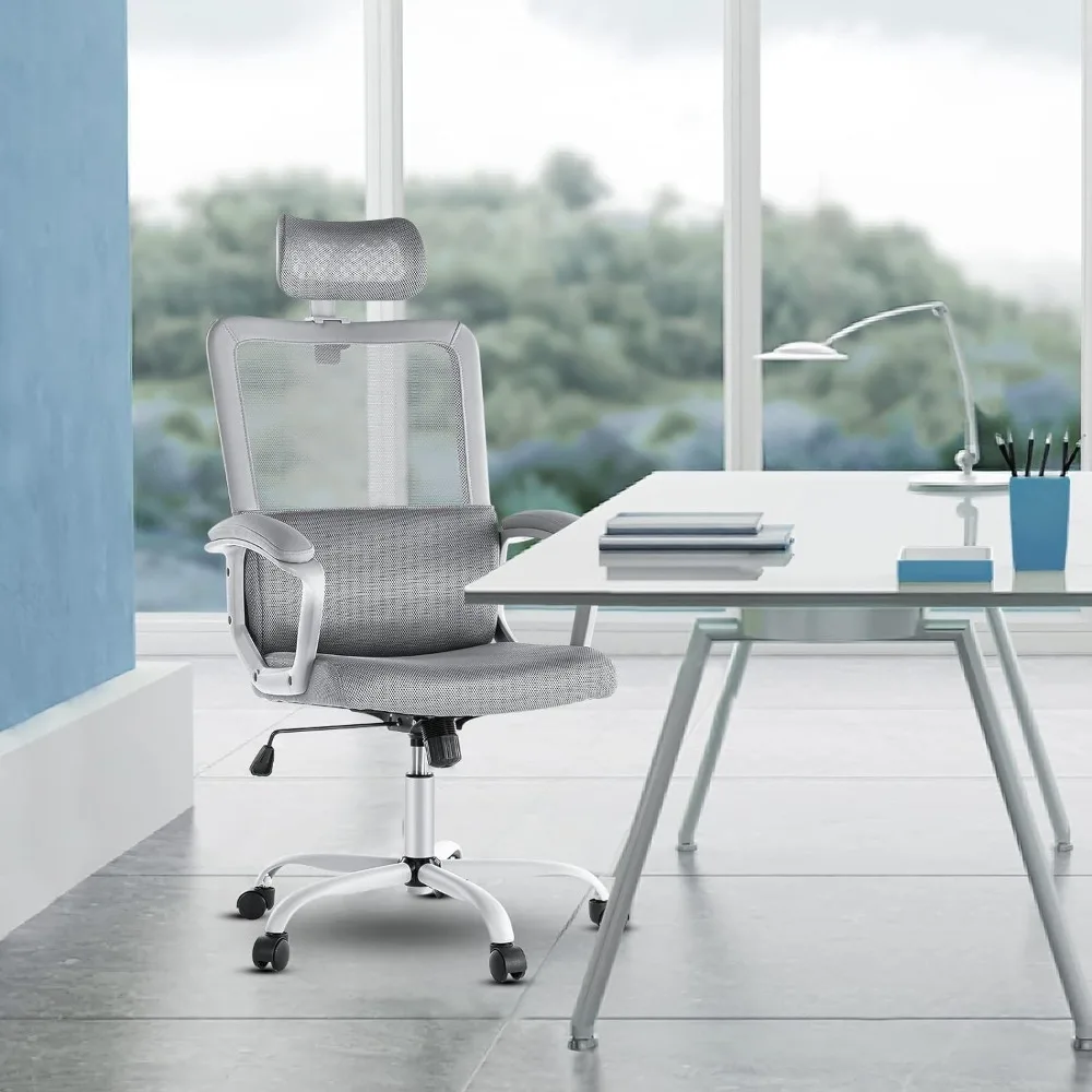 Silla giratoria ergonómica de malla con ruedas para escritorio de oficina, respaldo alto, cómoda almohada, inclinación de 120 °