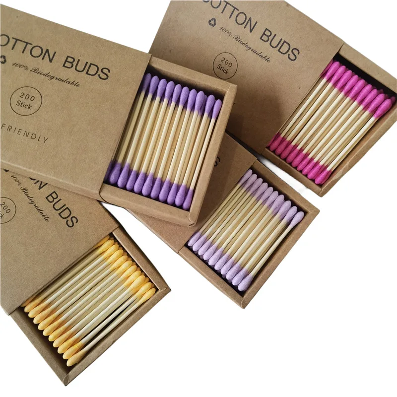 200Pcs Double Head Bamboo Cotton Buds Plastic-Free Adult Makeup Remover Swabs Wood Sticks Nose & Ear Cleaning Health Care Tool