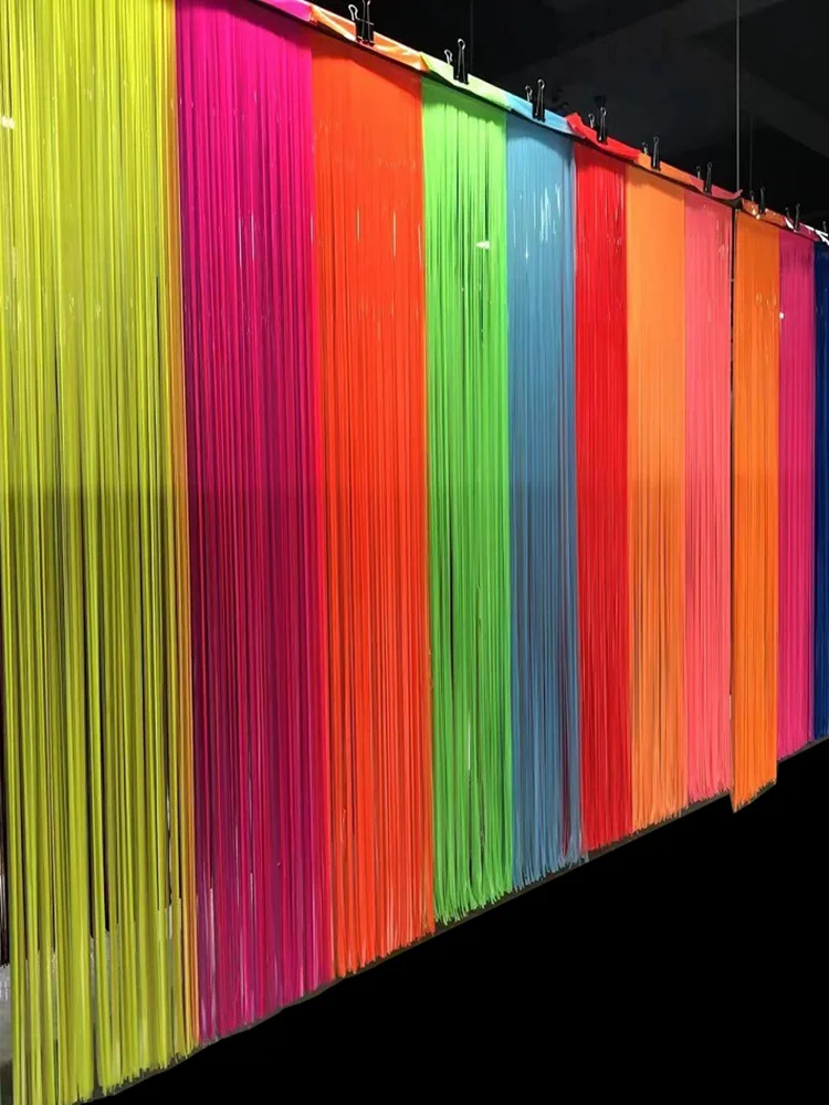 Neon Party Dekoration Bunte Folie Fransen Vorhang Hintergrund Photo Booth Lametta Vorhang Glow Thema Geburtstag Bachelorette Regenbogen – Detail 1