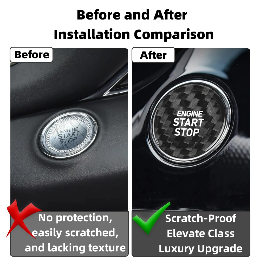 مناسبة لسيارة Genesis غطاء أزرار التشغيل بلمسة واحدة، غطاء مزخرف بمفتاح التشغيل الصلب من ألياف الكربون الحقيقية G70 G80 G90 Gv70 Gv80 Gv60 ملصق داخلي أسود #3