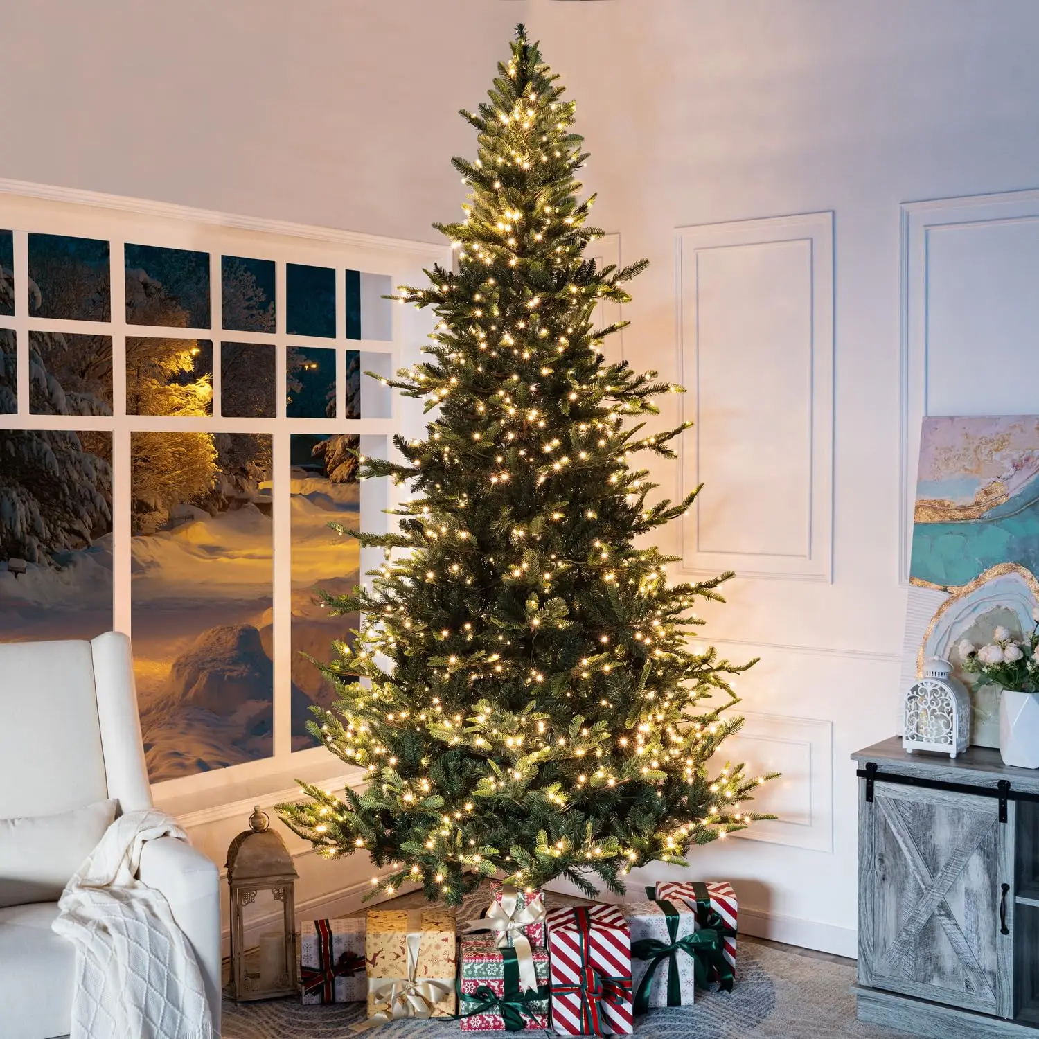 9 ft Nordic Pre-Lit Christmas Tree, 1,100 Warm Lights