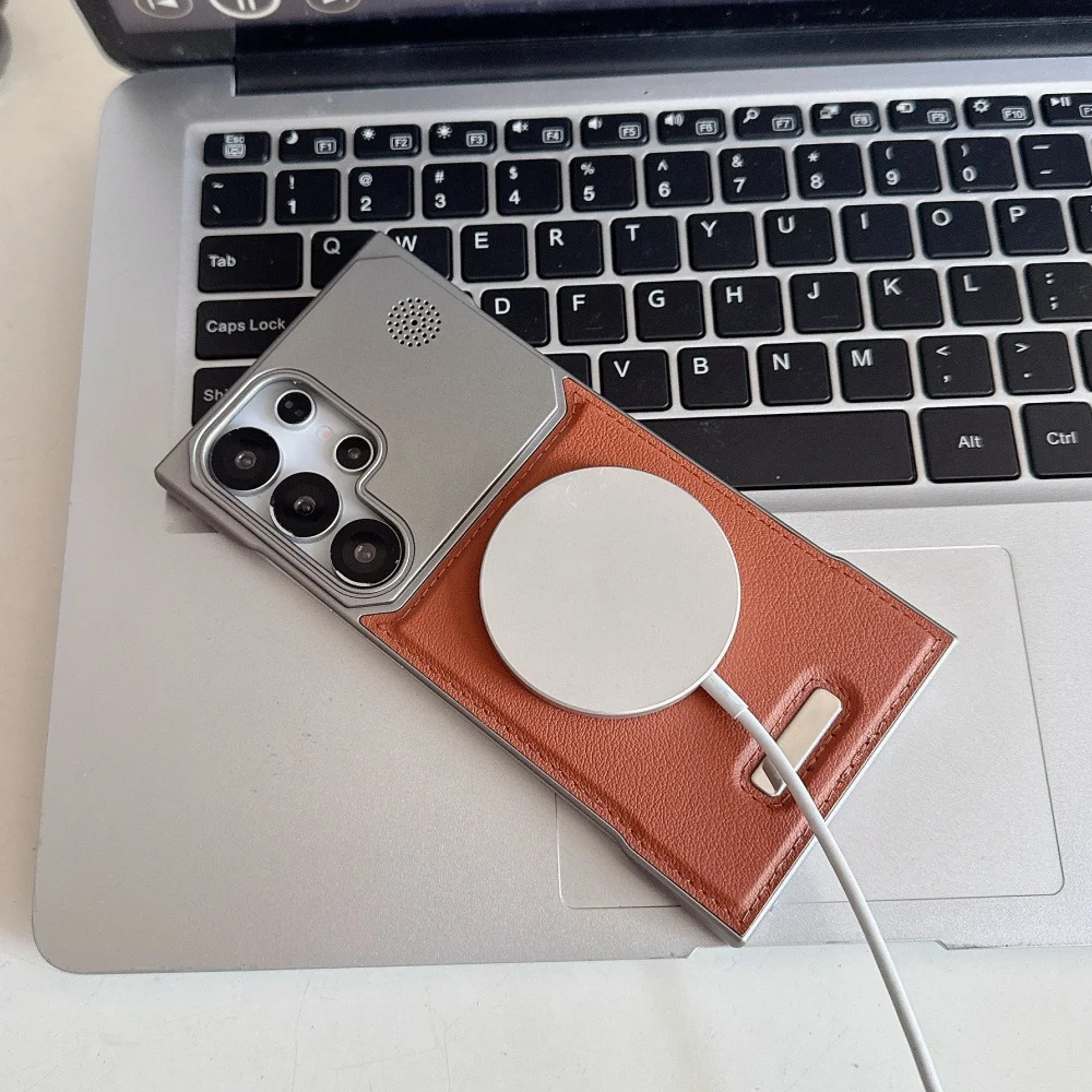 Casing Aromaterapi Kulit PU Magnetik Mewah untuk Samsung S25 Ultra S24 Plus S23 S22 Tanpa Bingkai untuk Penutup Pengisi Daya Nirkabel Magsafe