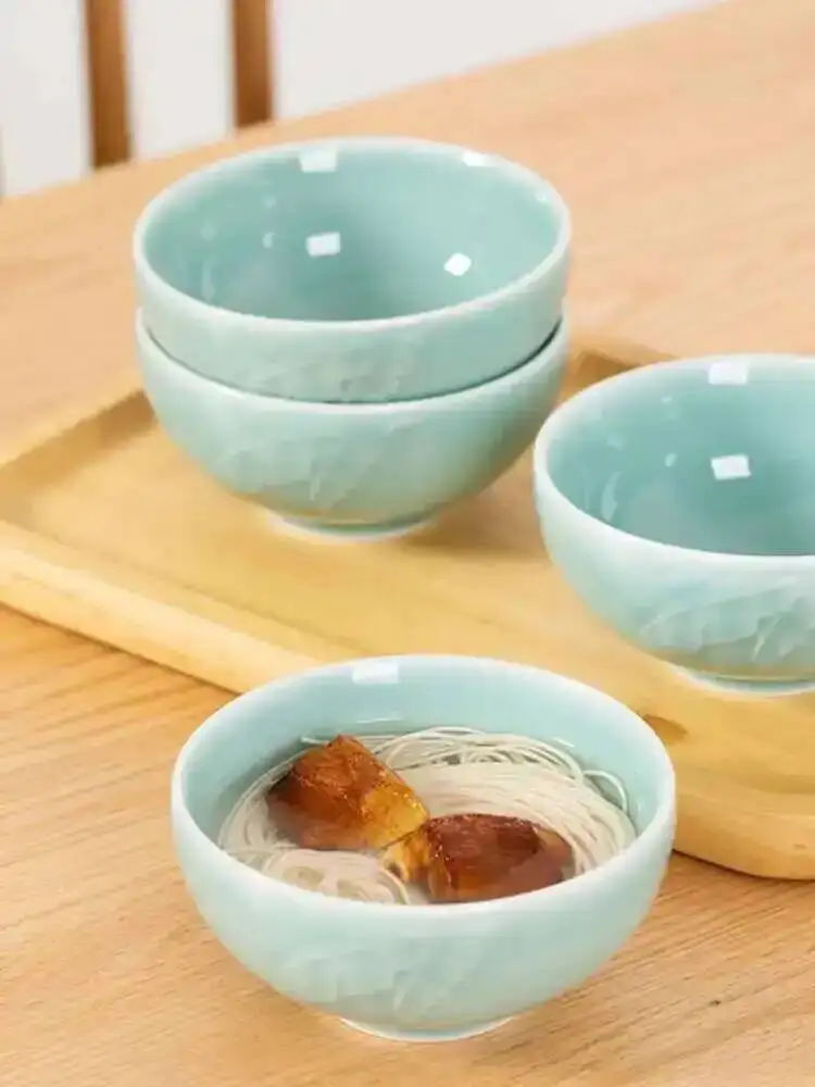 Celadon 4.5 Inch Rice Bowl  Breakfast Porridge Bowl Ceramic Small Soup Bowl Tableware