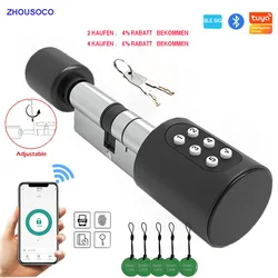 Euro Tuya APP Digital Password RFID Card DIY Cylinder Lock Biometric Electronic Smart Door Lock Keyless Replace for Home Hotel