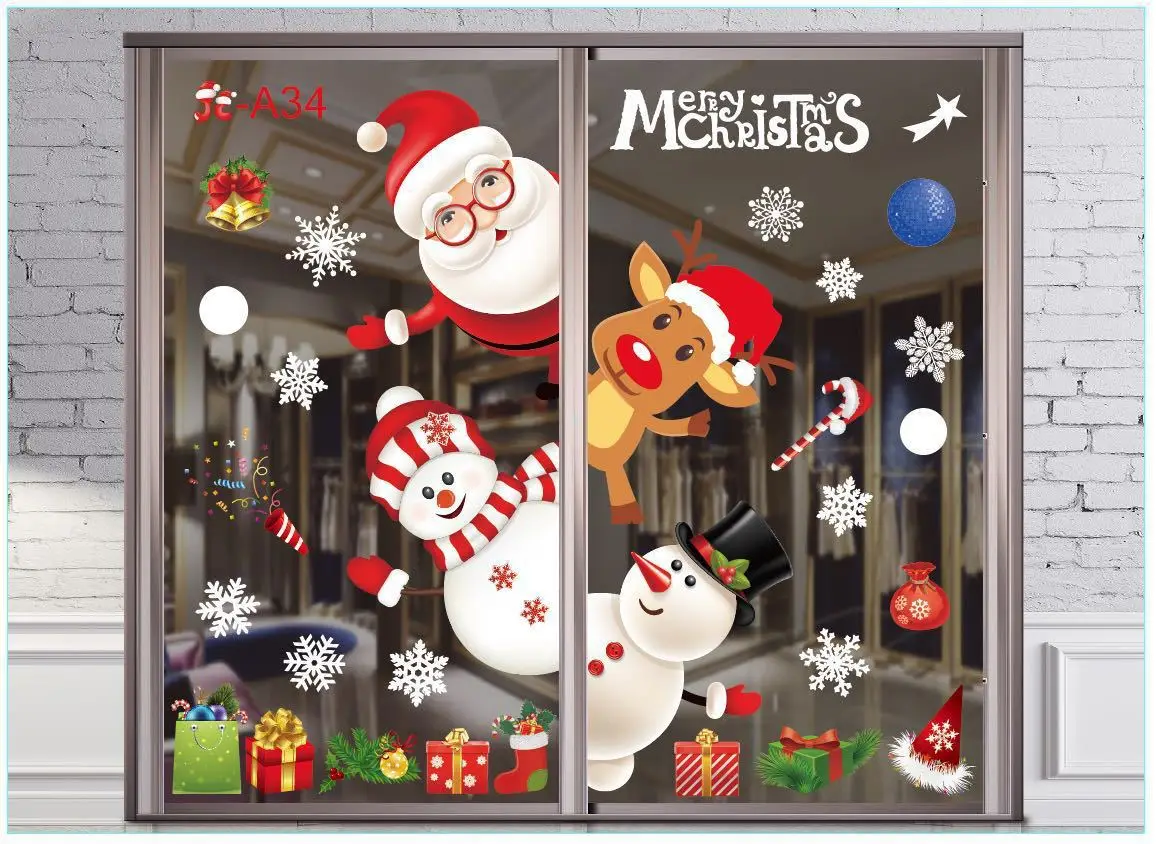 Frohe Weihnachten Fenster Aufkleber Santa Claus Schneeflocke Weihnachten Baum Wand Fenster Aufkleber DIY Weihnachts feier Dekorationen liefert