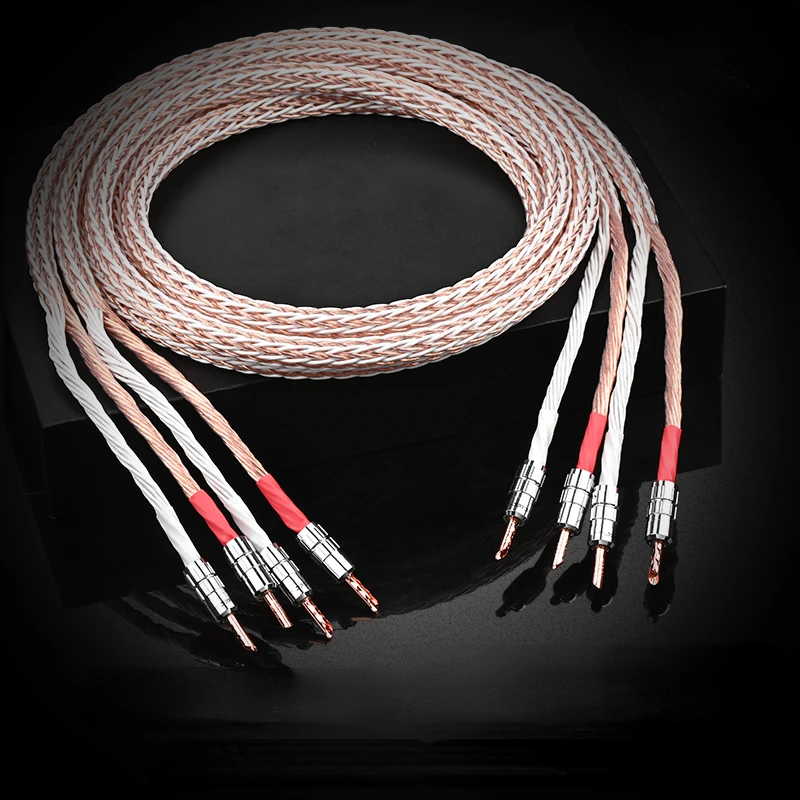 24 Cores 12TC High Purity OCC Wire Audio Speaker Cable A Pair with Banana Spade Plug Pure Copper for Amplifier CD DVD Player