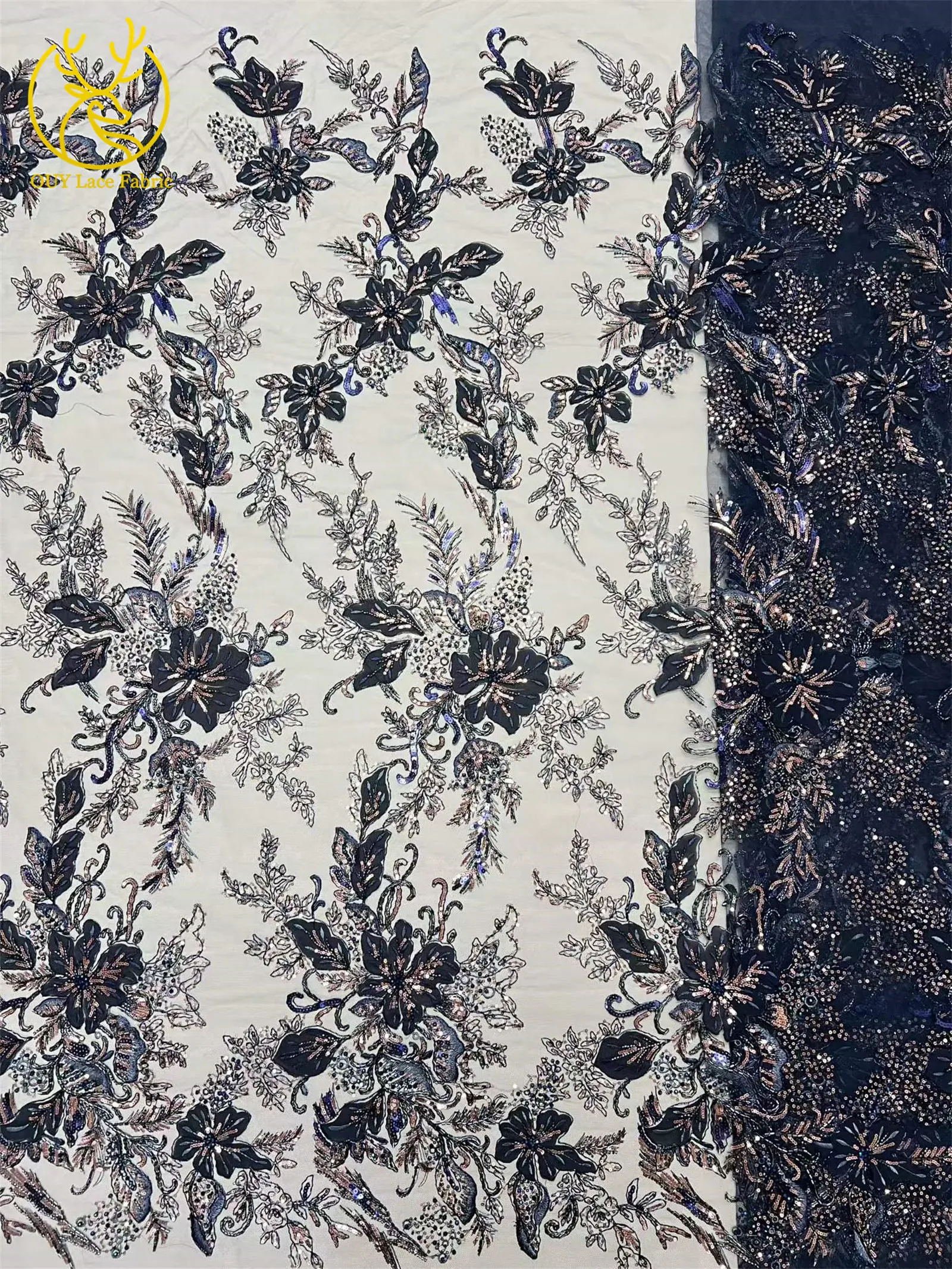 Neuester luxuriöser afrikanischer bestickter Spitzenstoff mit Perlen und Pailletten, 5 Yards französischer Tüll-Spitzenstoff für Party- und Hochzeitskleider zum Nähen. – Detail 5