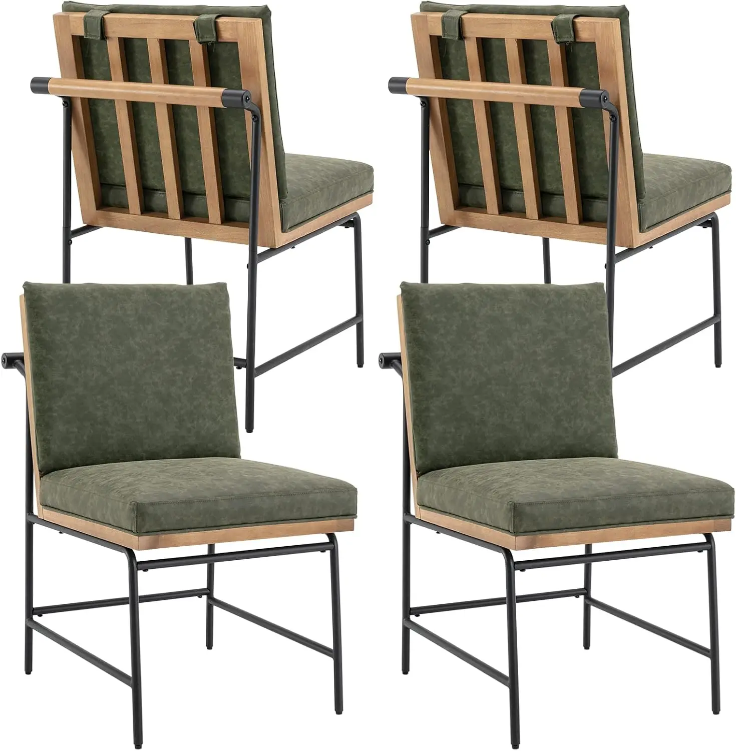 Mid-Century Modern Dining Chairs Set of 4, PU Leather Side Chair with Rear Handle, Armless Chair with Metal Legs for Kitchen Din