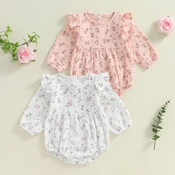 Baby Girls Floral Romper Cotton Long Sleeve Ruffles Playsuit Jumpsuits Cute Newborn Autumn Fall Clothes