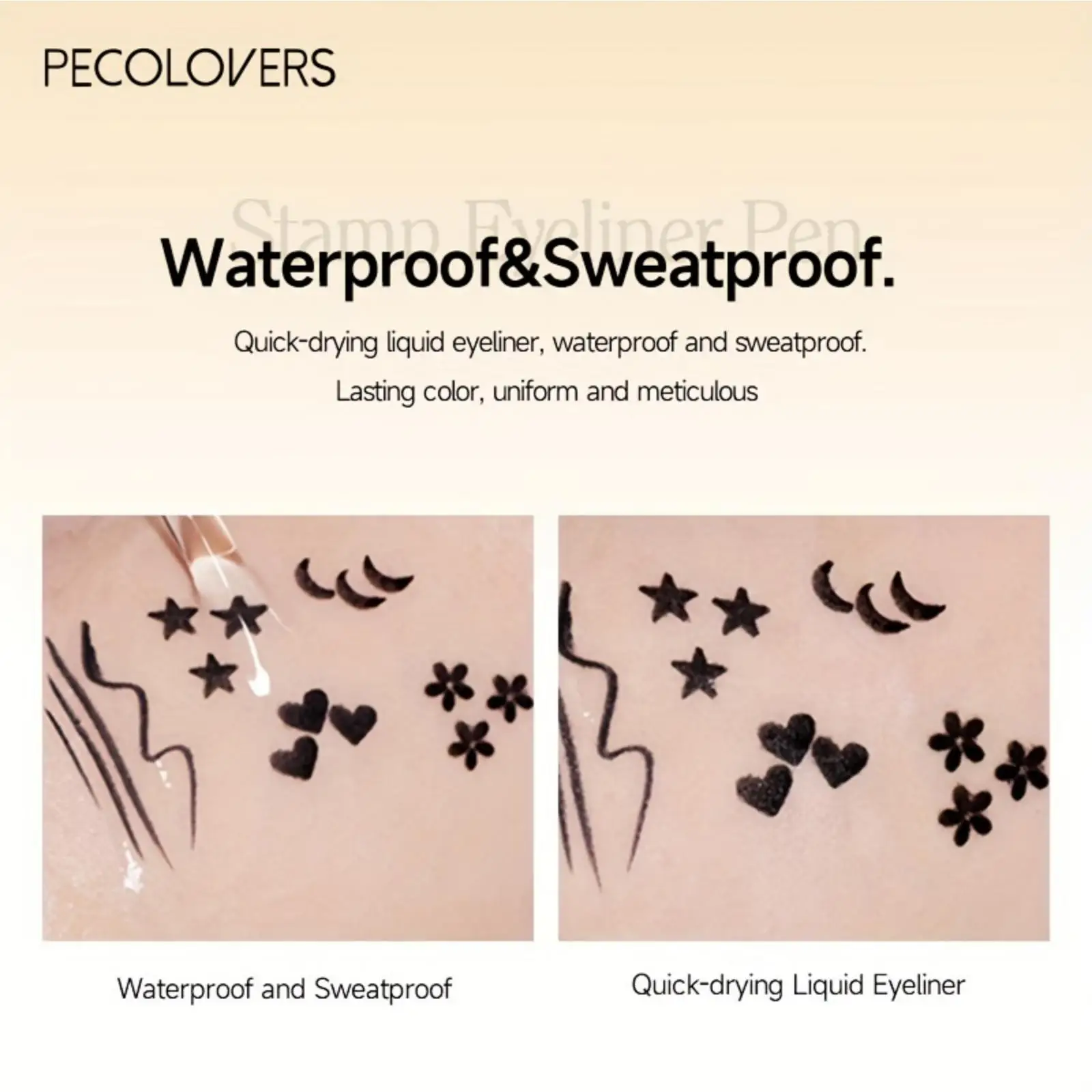 Double-head Liquid Eyeliner Pen with Stamps, Natural Finish Waterproof Quick-drying Long-lasting, Friendly Beginner Eye Beauty