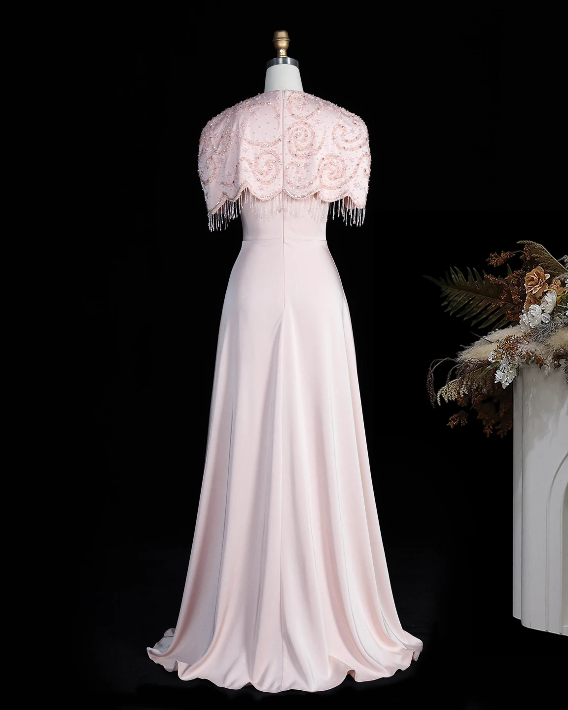 Sharon Said Abendkleid, elegantes A-Linien-Modell, Rundhalsausschnitt, Perlen, Quasten, Dubai, formelle Party, Hochzeitsgastkleid, SS614, nach Maß – Detail 6