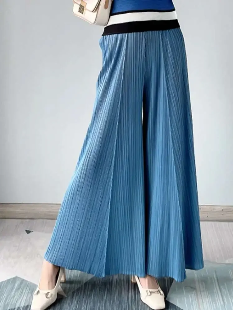 

Miyake Summer New 2025 Women Wide Leg Pants Pleated Women's Pants Fashion Solid Colour Elastic Waist Loose Elegant Lady Fashion