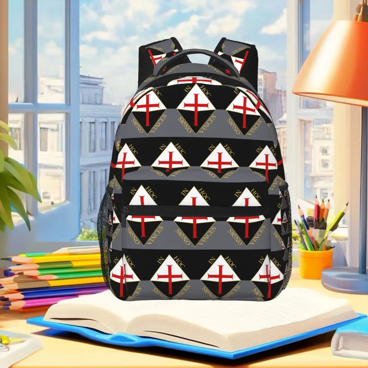 Knights Templar Cross Shield Symbol Medieval Sword Emblem Secret Order Backpack Student Boys Girls BookBag Laptop Shoulder Bags