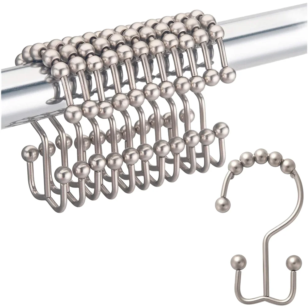 12 Stainless Steel Shower Curtain Hooks Built for Enduring Use with Rust Properties and Uniform Gliding Action