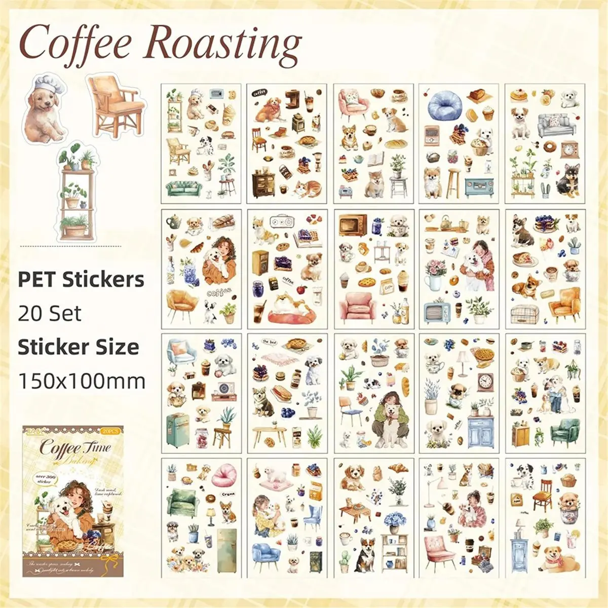 Afternoon Tea Series Scrapbooking Sticker Set, 20 Sheets PET Stickers for Junk Journaling
