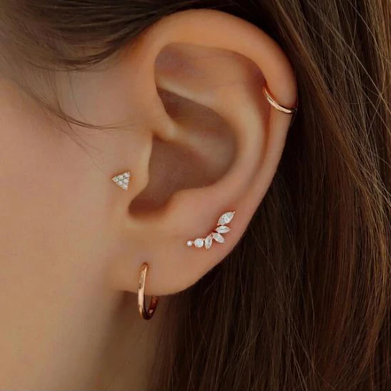 Aide 925 Sterling Silber 1pc Geometrie Multi Piercing Stud Ohrringe Für Frauen K Gold Einfache Elegante Quaste Schmuck Geschenk Pendiente – Detail 10