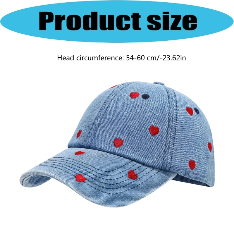  Lovely Heart Stitched Cotton Baseball Cap Comfortable Fit Adjustable Strap For Warm Weather Outfits