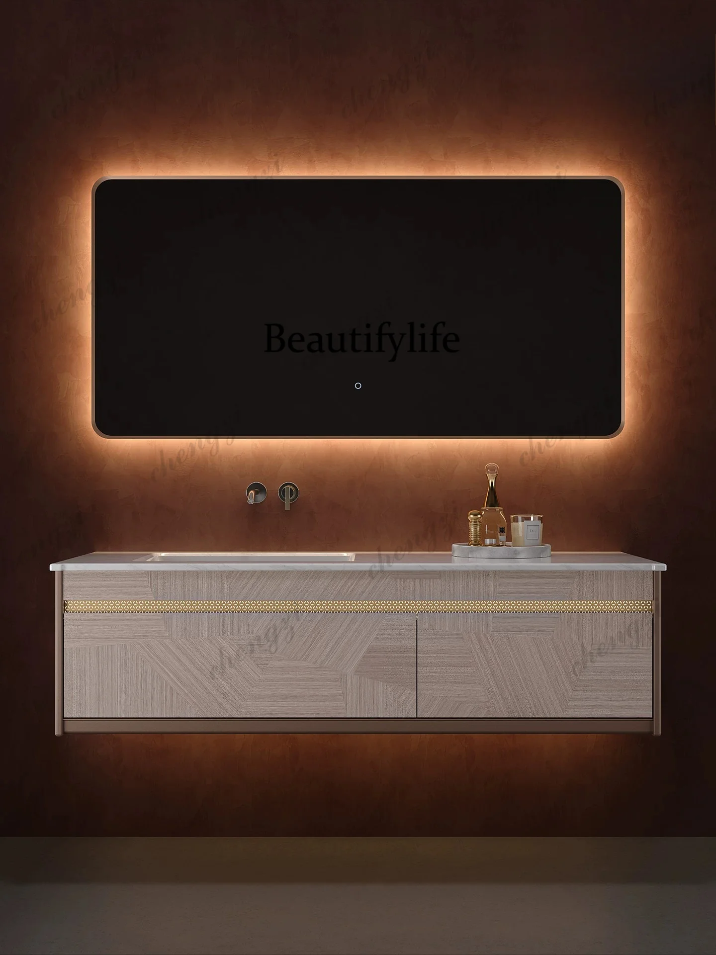 Solid wood paint bathroom cabinet combination bathroom marble washbasin washbasin basin customization