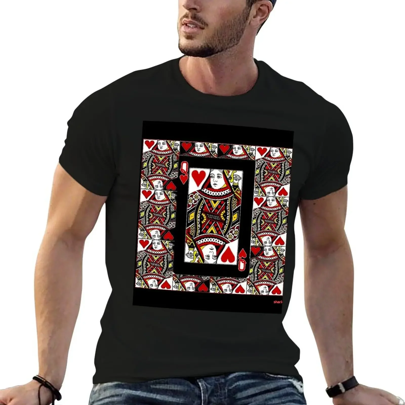 

BLACK CASINO CARDS RED QUEENS OF HEARTS ABSTRACT T-Shirt summer 2025 new edition oversize t-shirts man plain black t shirts men