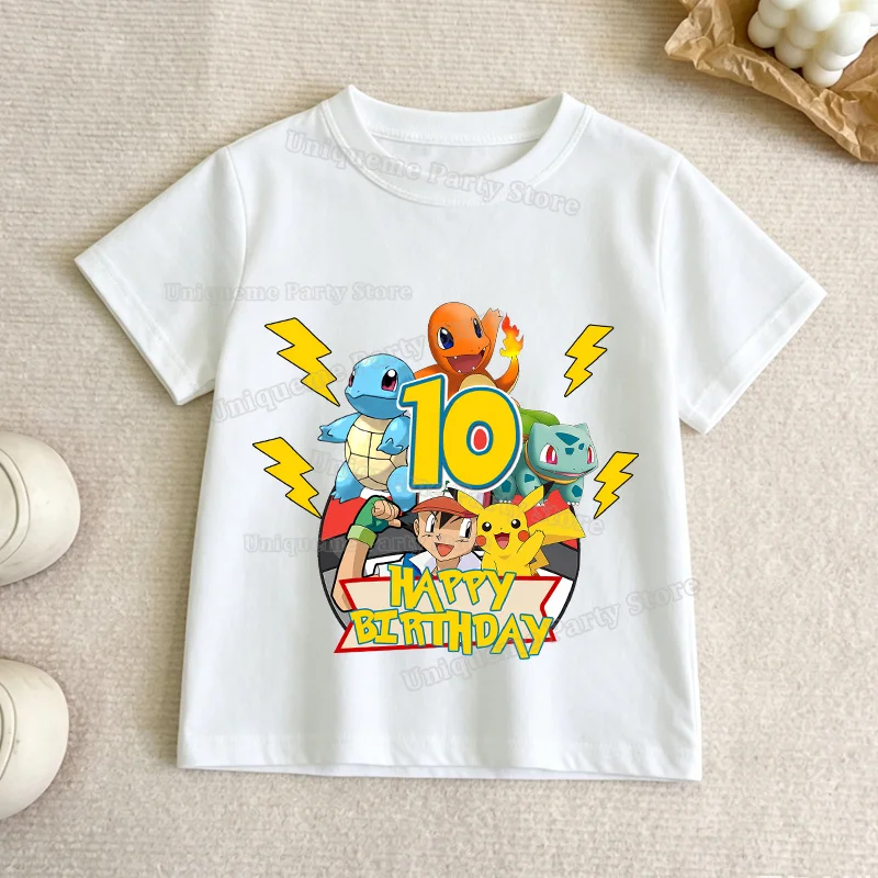 Cute Pokemon Number T-shirts 1-10T Anime Pikachu Birthday Party Clothes Boy Girl Short Sleeve Tee Tops Cartoon Summer Clothes - view 4