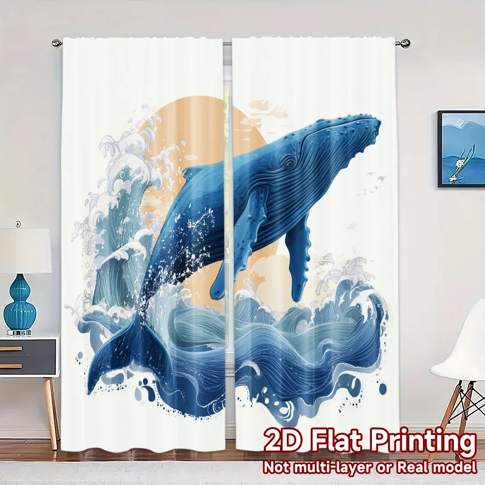 2pcs, 2D FLAT PRINTING Curtains (Without Rod) Ocean Symphony Minimalist Chic Curtains Durable Polyester Curtains Home Decor