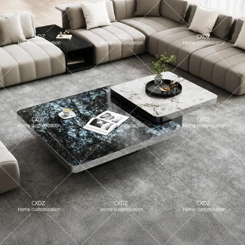 New Microcrystalline Stone Marble Coffee Table Set Minimalist Luxury Rock Slab Center Table for Living Room Home Furniture