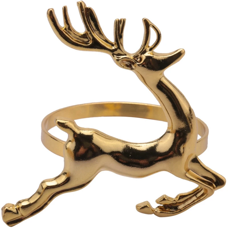 36Pcs Christmas Elk Deer Napkin Rings Gold Alloy Napkin Buckle Ring Holder Hotel Restaurant Wedding Party Decoration