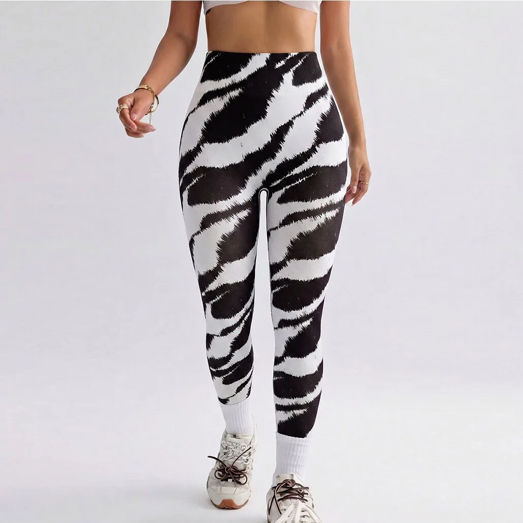Zebra Print High Waisted Yoga Leggings Seamless Butt Lifting Fitness Pants for Women Elastic Workout Running Gym Tights