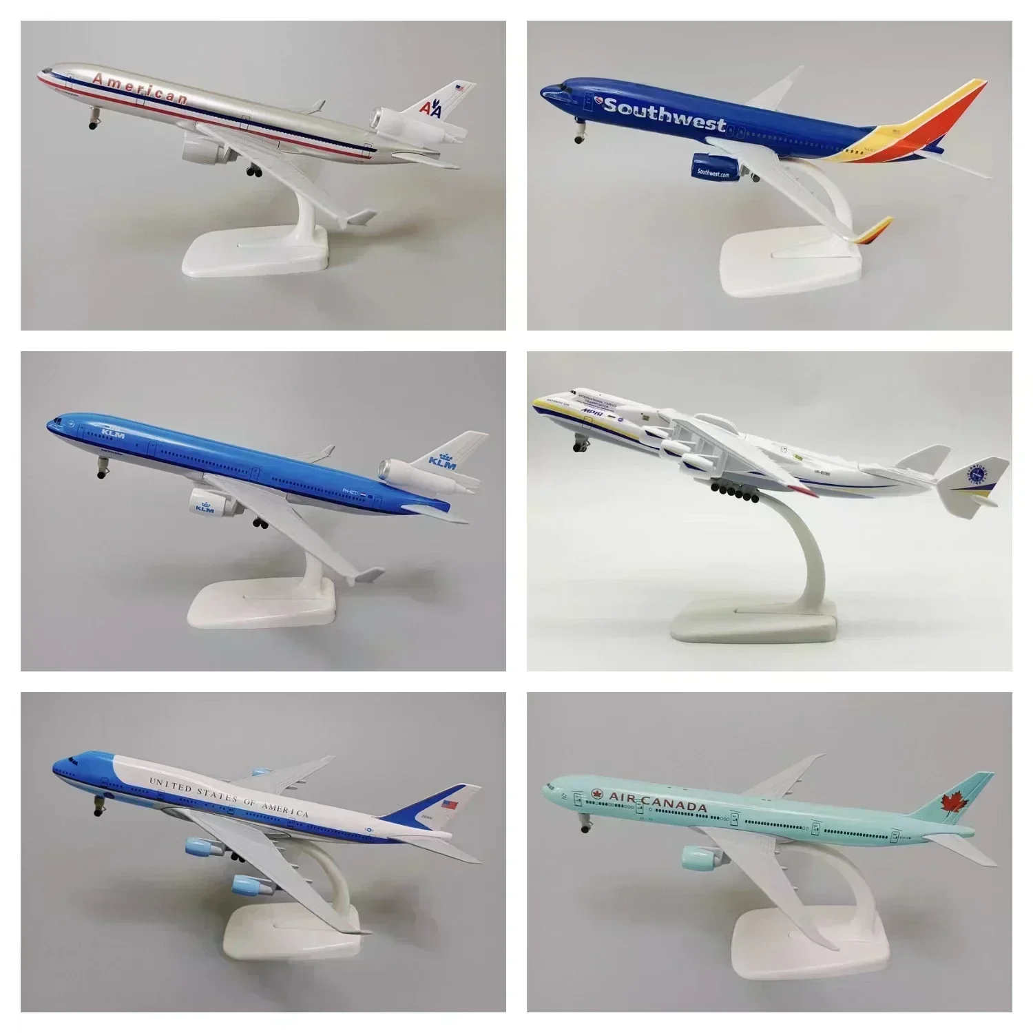 Diecast Modelo de Avião com Rodas, Avião, Rússia e EUA, PAN AM, KLM B737, B747, B787, A380, 20cm